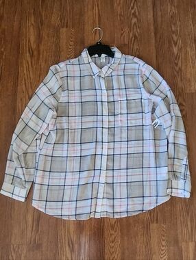 Old Navy Sheer White Plaid Long-Sleeve Button-Down Shirt